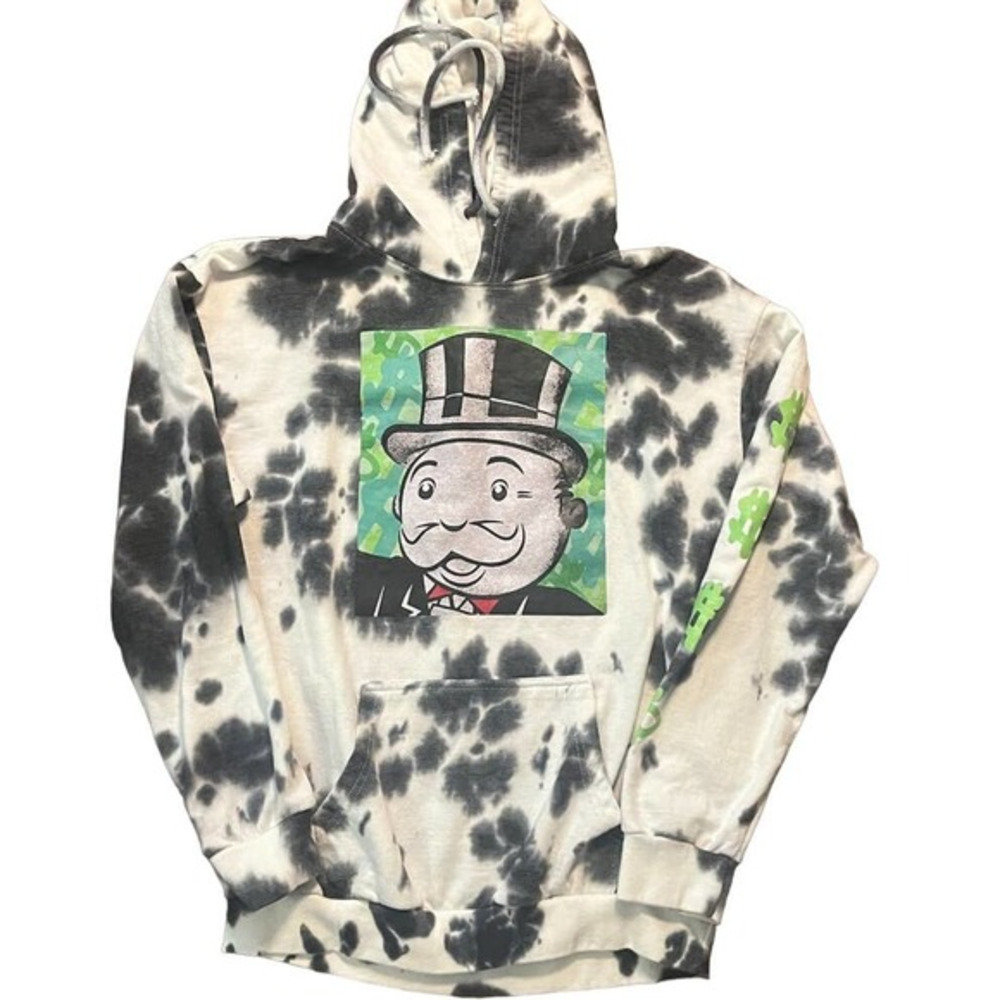 Monopoly Mr. Monopoly Tie Dye Hoodie Black Gray Graphic Size M